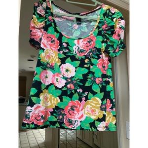 H&M floral cotton stretch top medium
